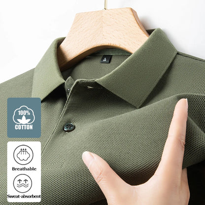 Men's 100% Cotton Polo Shirt -2024 Summer Fashion Casual Short Sleeve, Breathable Lapel Tee,10 Colors, Ideal for Golf and Sports