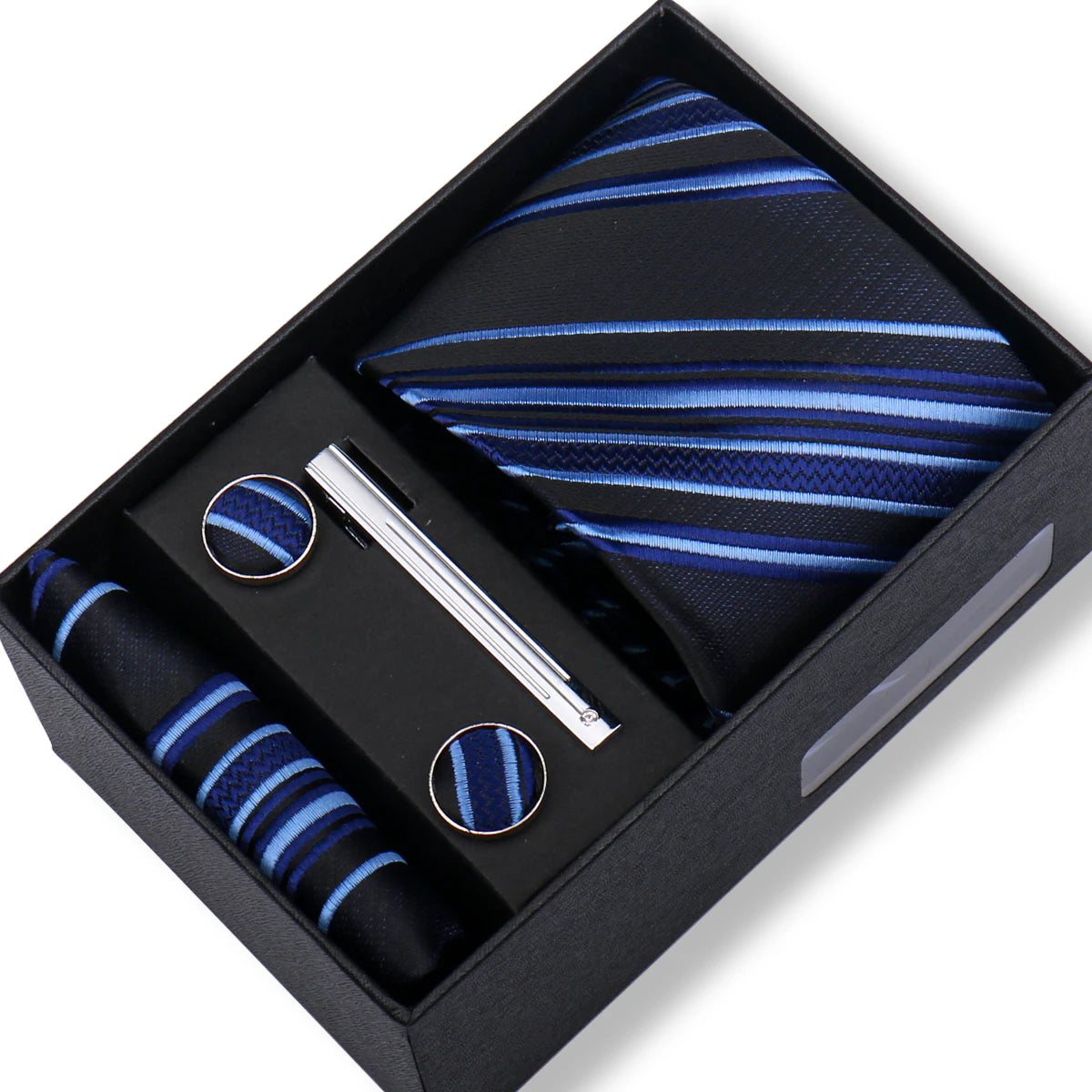 100% Silk Ties Gift Box Set – Designer Jacquard Necktie, Hanky, Cufflink, and Tie Clip for Men B33