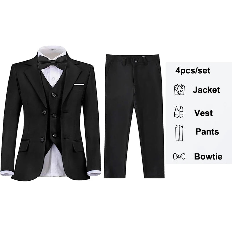 Boys' Slim Fit Black Navy Suits - Ring Bearer Outfit & Performance Costume for Children black (bowtie)4pcs