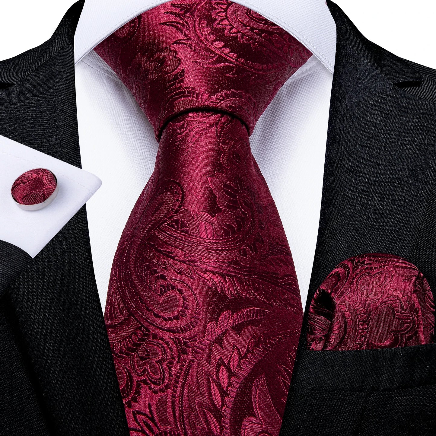 Luxury Red Plaid Silk Tie Set for Men | Business & Wedding Accessories with Handkerchief & Cufflinks | DiBanGu Designer Collection N-7189