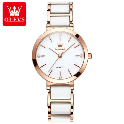 OLEVS Rose Gold Square Women's Watch | Luxury Quartz Wrist Watch, Ceramic Band, Water Resistant WHITE CHINA No