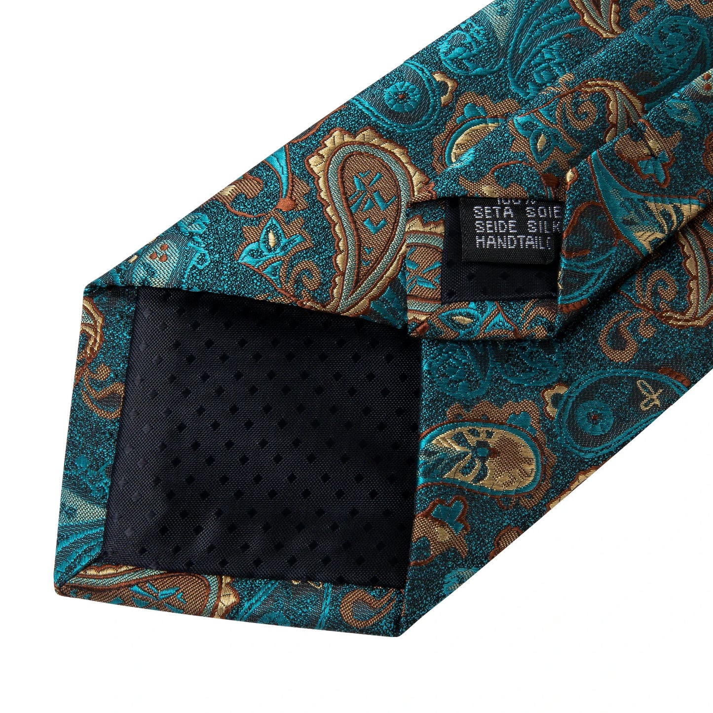 8cm Green & Gold Paisley Silk Polyester Tie Set | Wedding & Party Accessories with Pocket Square & Cufflinks | DiBanGu Necktie Gift