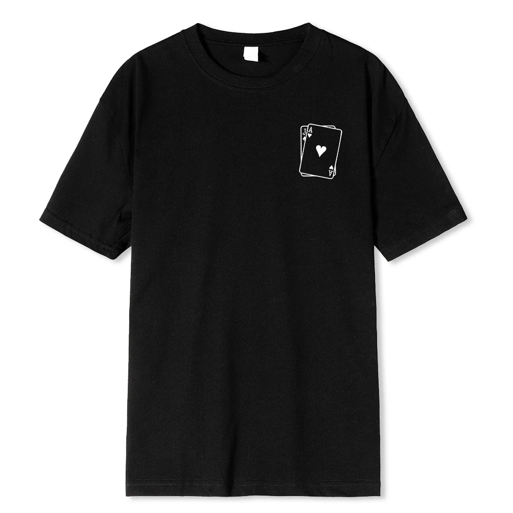 Playing Card Spades A Print Mens Cotton T-Shirts All-math Fashion Short Sleeve Breathable Oversize O-Neck Tops Male Tee Clothing