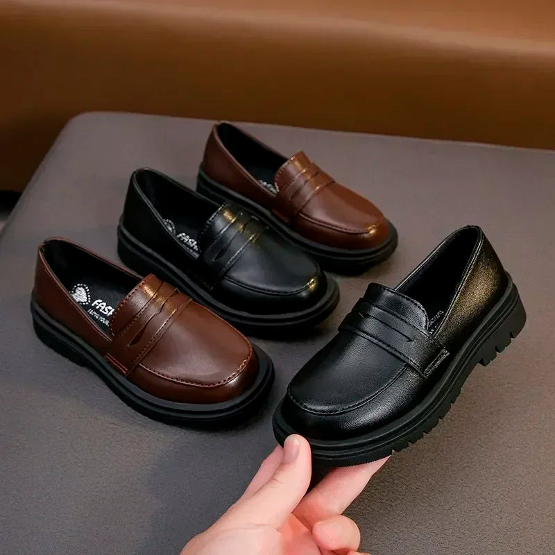 Kids' PU Leather Slip-On Loafers | Boys' & Girls' Stylish Casual Shoes - Black & Brown