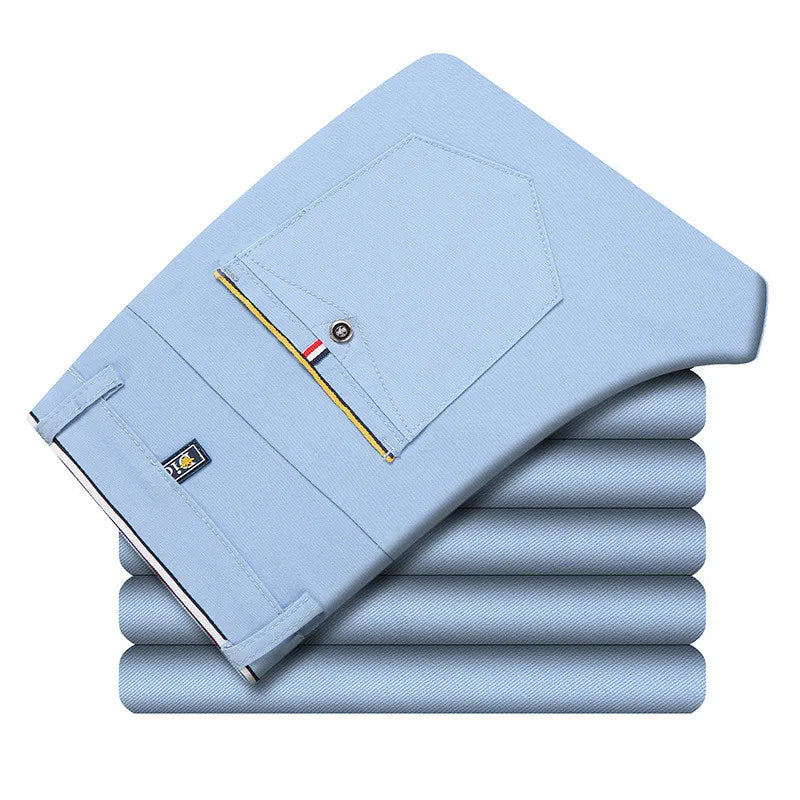 2023 Fashion New Men's Slim Boutique Tight Fitting Pleated Thread Closing Beam Casual Trousers Pencil Pants SKY BLUE