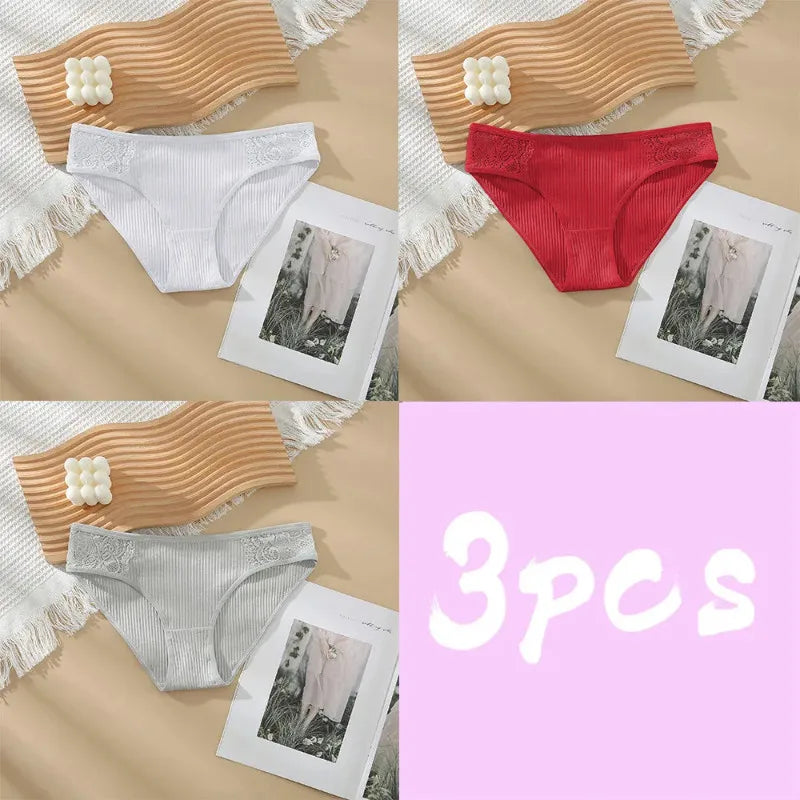 3pcs Solid Color Women's Sexy 100% Cotton Panties Women's Triangle Pants Women's Close Fitting Clothing Women's Underwear S34-1 CHINA | 3pcs