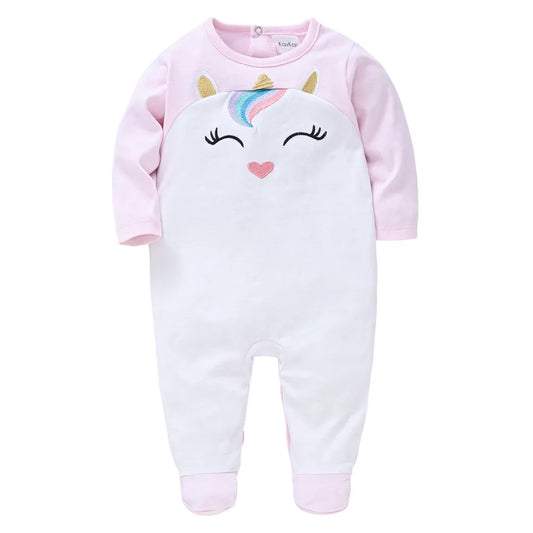 Newborn Baby Girls Rompers Long Sleeve Cotton Full Sleeve Clothes 0-12 Months Unicorn Design Infant Jumpsuit