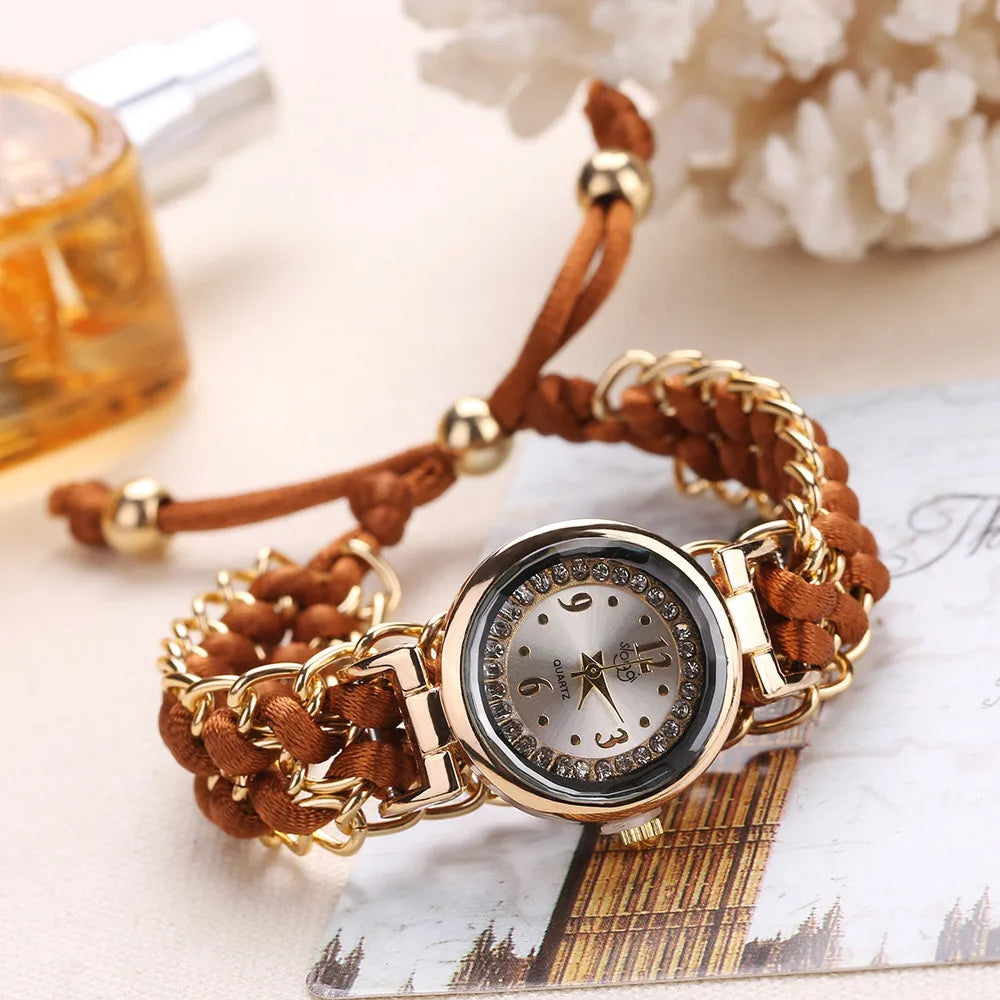 Women’s Knitting Rope Chain Quartz Wristwatch | Fashionable Simple Analog Watch with Sapphire Crystal Brown CHINA