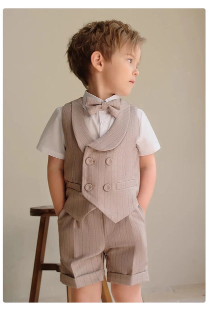 Children's Luxurious Khaki Photography Suit | Boys Formal Ceremony Costume for Birthdays, Weddings, and Performances