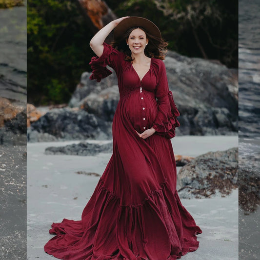 Bohemian Maternity Photography Dress with Flounce Edges