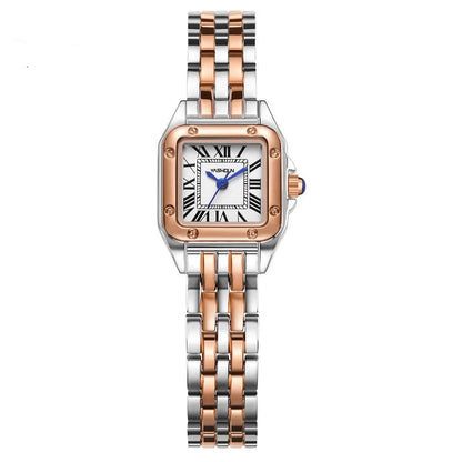 Elegant Rose Gold Square Case Quartz Watch for Women - Classic Roman Numeral Dial Ladies Wristwatch 02