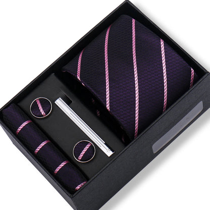 100% Silk Ties Gift Box Set – Designer Jacquard Necktie, Hanky, Cufflink, and Tie Clip for Men B55