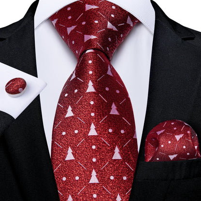 Luxury Red Plaid Silk Tie Set for Men | Business & Wedding Accessories with Handkerchief & Cufflinks | DiBanGu Designer Collection N-7441