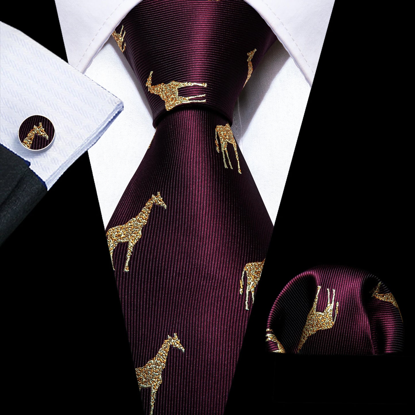 Men's Navy Gold Dinosaur Pattern Necktie Set | 8.5cm Silk Tie for Wedding & Business | Barry.Wang FA-5191 FA-5895