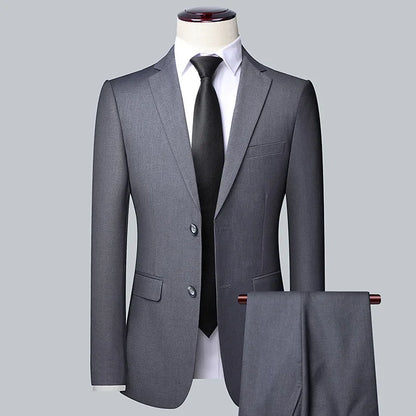 High Quality 3-Piece Suit Set for Men - Blazer, Waistcoat, and Trousers | Slim Fit Business & Interview Attire grey-2pc