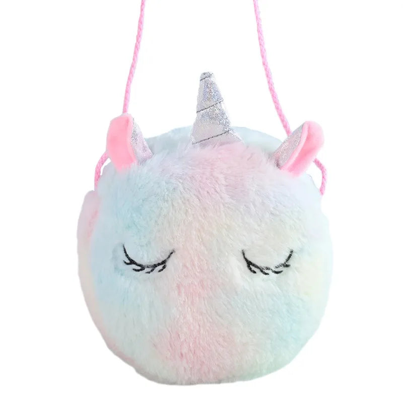 Fashion Children Girls Shoulder Bag Cute Unicorn Animals Messenger Bag Kids Keys Coin Purse Cute Princess Mini Handbag Plush Toy