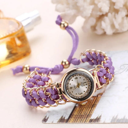 Women’s Knitting Rope Chain Quartz Wristwatch | Fashionable Simple Analog Watch with Sapphire Crystal Purple CHINA