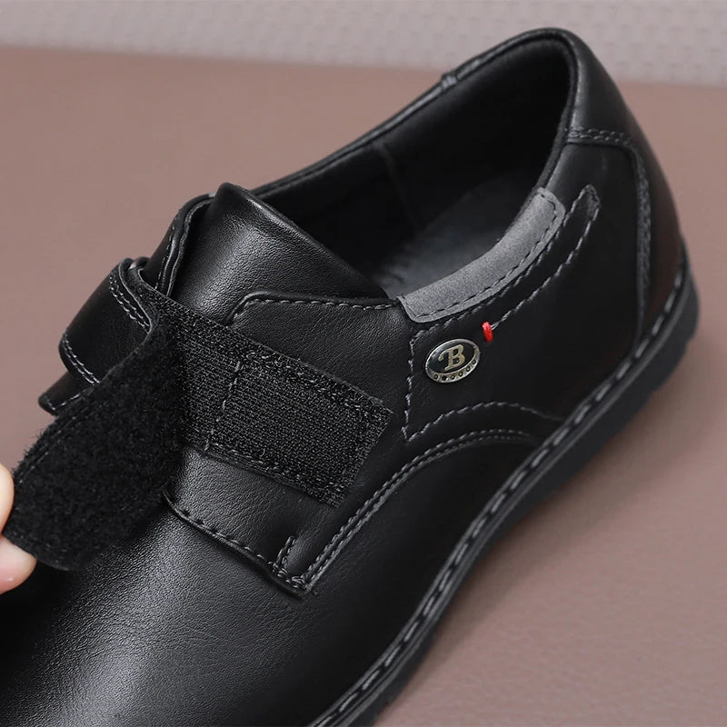 Children's Black Leather School Shoes - Cowhide Spring & Autumn Breathable British Style Shoes for Boys & Girls