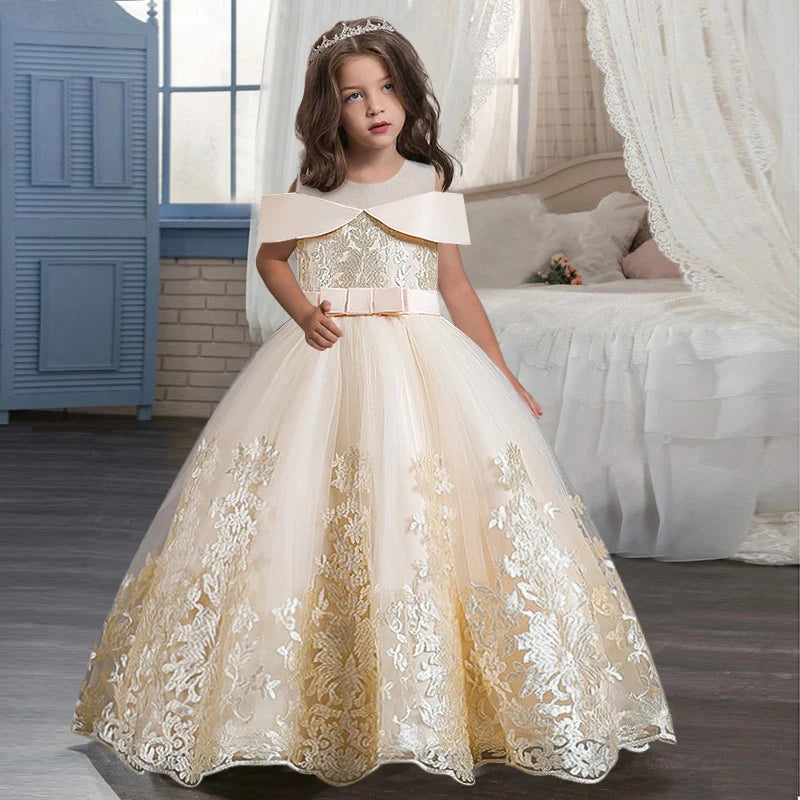 Flower Girl Communion Dress | Embroidered Princess Wedding Ball Gown as picture 1