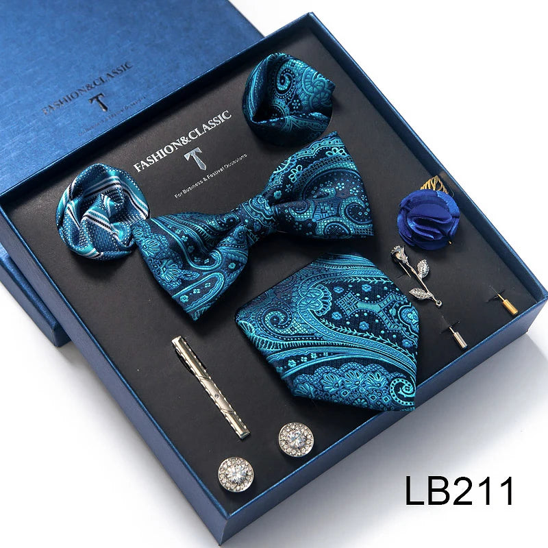 Men's Tie Set Luxury Gift Box Silk Tie Necktie Set 8pcs Inside Packing Festive Present Cravat Pocket Squares Holiday Gift Men LB211