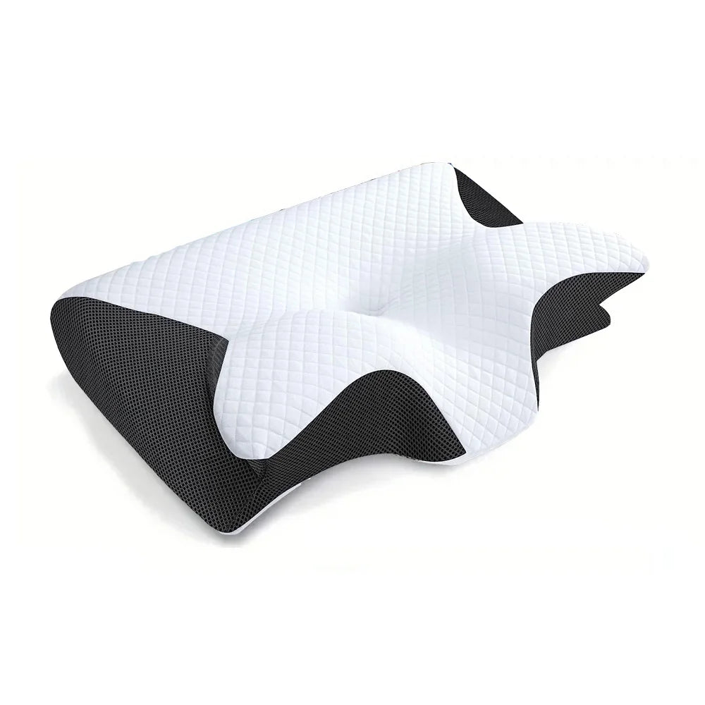 1pc 2-in-1 Ergonomic Memory Foam Cervical Pillow – Orthopedic Contour Neck Support Black