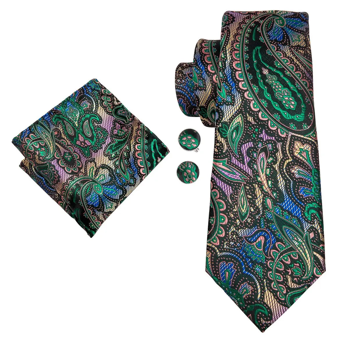 Hi-tie Teal Blue Paisley Gift Mens Classic Necktie Handkerchief Cufflink Set Business Party Wedding Tie For Men