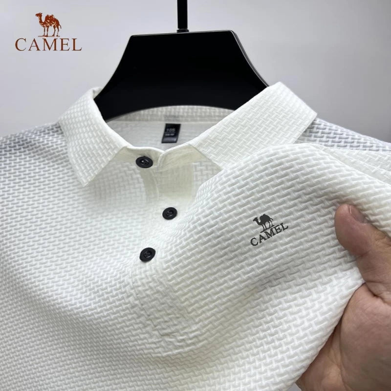 Embroidered CAMEL Summer Ice Silk Short sleeved Polo Shirt High Quality Fashion Business Leisure Breathable Short sleeved T-shir LA-6