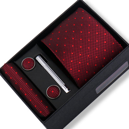 100% Silk Ties Gift Box Set – Designer Jacquard Necktie, Hanky, Cufflink, and Tie Clip for Men B44