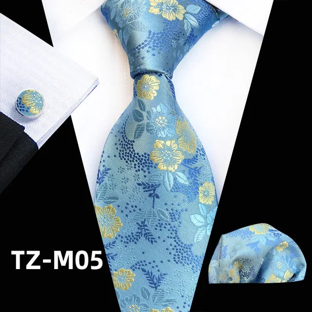 Floral Pink Silk Tie Set for Men – Wedding & Party Neck Tie with Handkerchief, Brooch, and Cufflinks TZ-M05