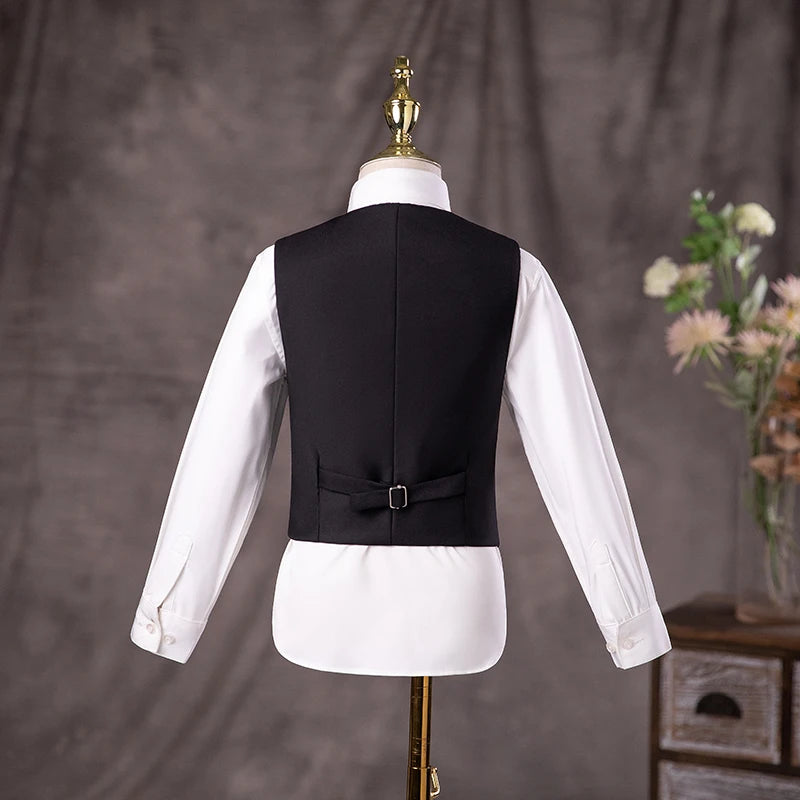 Flower Boys Black Wedding Suit Set | Kids Formal 3PC Jacket Vest Pants | Birthday, Graduation, and Performance Costume