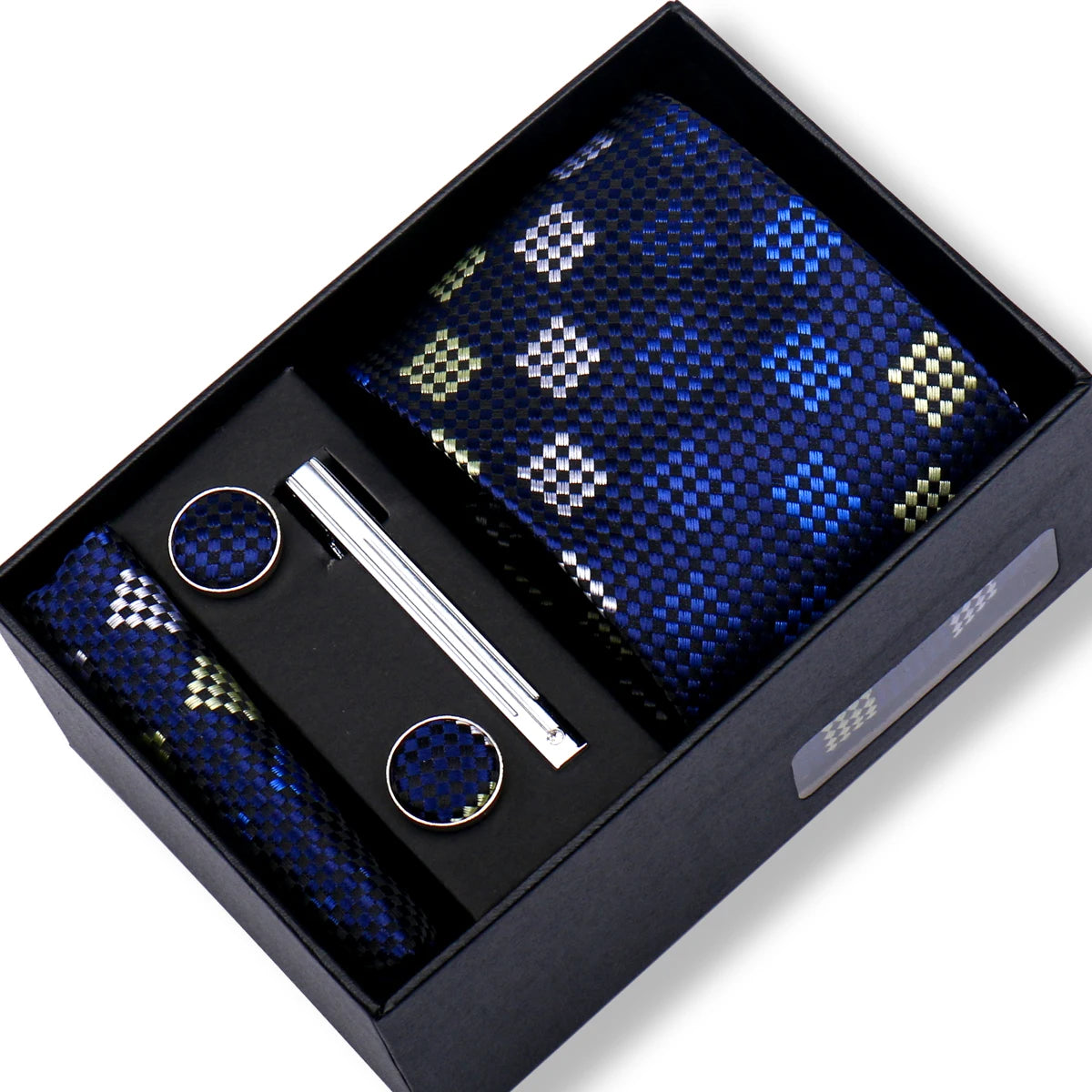 100% Silk Ties Gift Box Set – Designer Jacquard Necktie, Hanky, Cufflink, and Tie Clip for Men B2