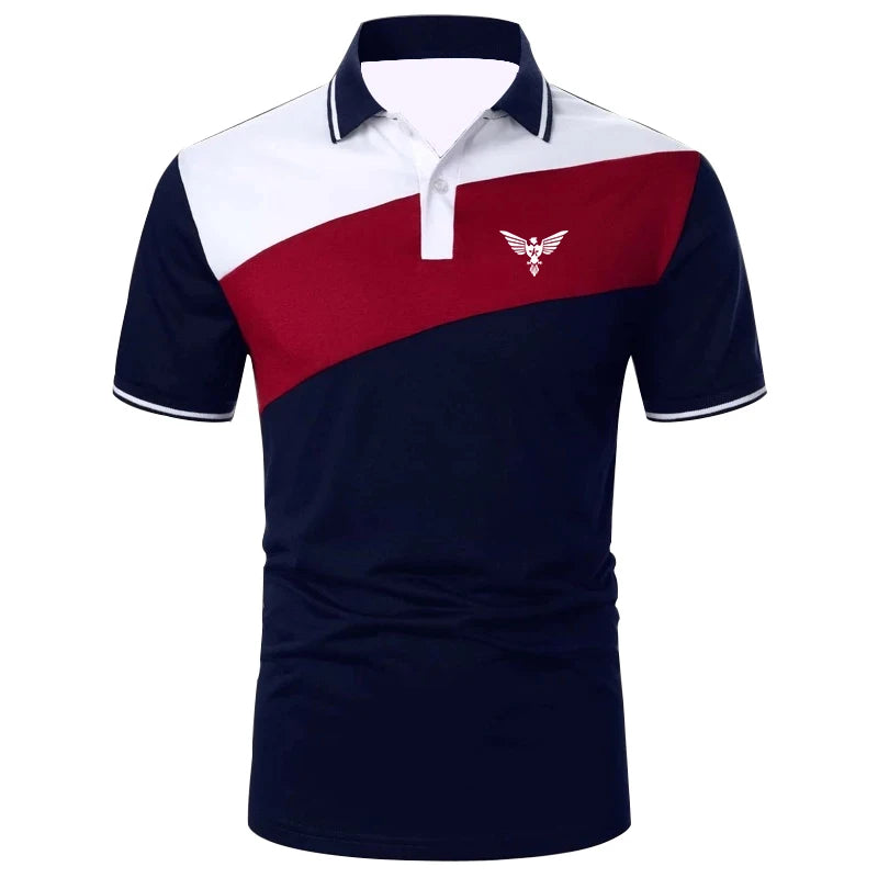 Men Summer Short Sleeve Spell Color Casual Tops Polo Shirt , Men Sport Lapel Tops Polo Shirt . PL43-LY03-navy