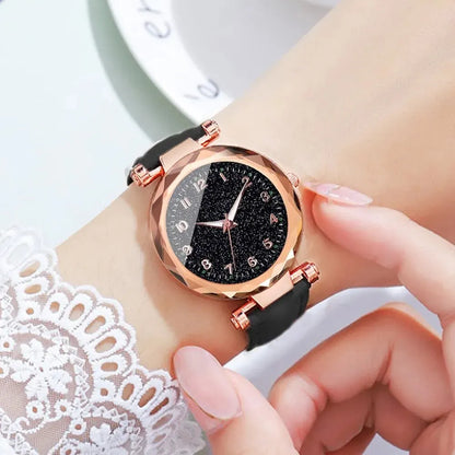 5pcs Women's Fashion Watch Set | Elegant Black Analog Wrist Watches with Bracelets