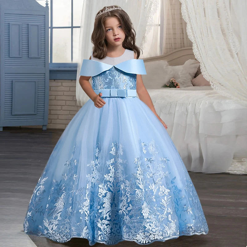 Flower Girl Communion Dress | Embroidered Princess Wedding Ball Gown as picture 4