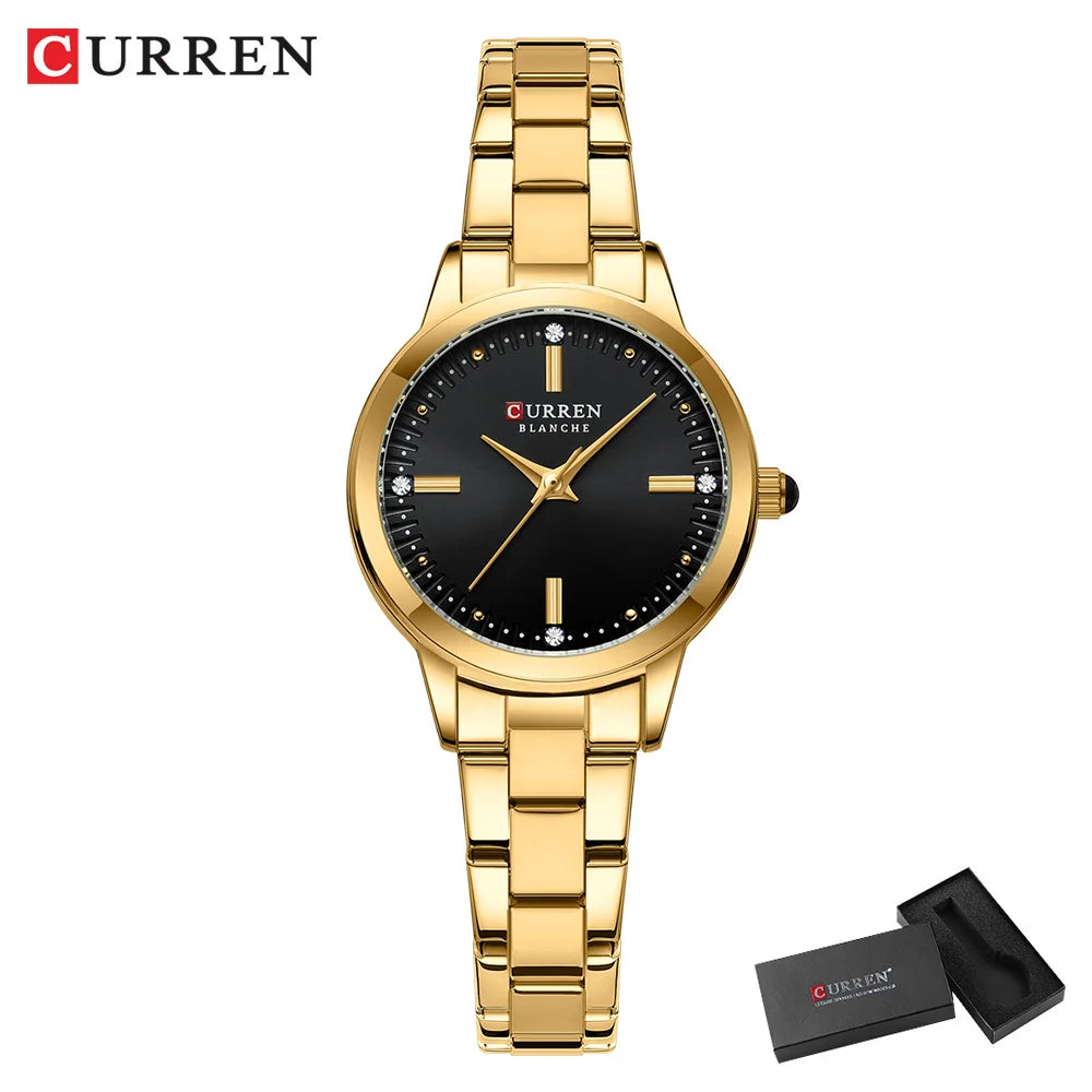 CURREN Original Quartz Watch for Women | Fashionable & Elegant Stainless Steel Waterproof Ladies Wristwatch gold black box