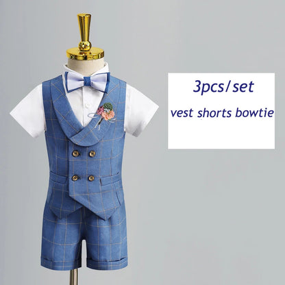 Child's Formal Vest Suit Set | Boys' Summer & Autumn Wedding Outfit | First Birthday & Performance Costume | Kids' Waistcoat & Shorts Clothing vest shorts 3pcs