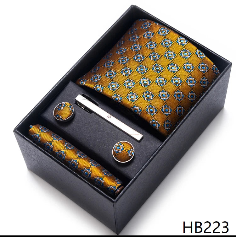 Mix Colors Wedding Gift Tie & Pocket Squares Set – 2023 New Style Necktie Box with Blue Paisley Design HB223