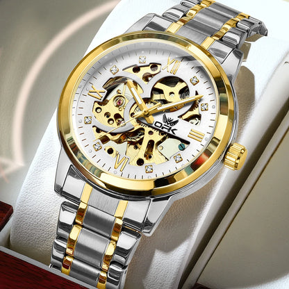 OPK Brand Original Luxury Men's Watches Stainless Steel Strap Mechanical Watch Waterproof Luminous Butterfly Button Hollow Out gold white United States