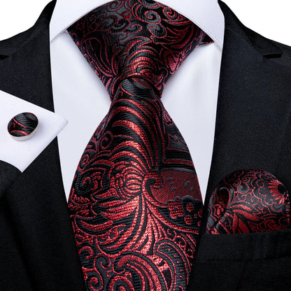 Luxury Red Plaid Silk Tie Set for Men | Business & Wedding Accessories with Handkerchief & Cufflinks | DiBanGu Designer Collection N-7188