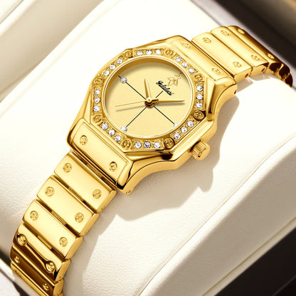 Yalalusi Classic Women's Luxury Watch – Gold with Crystal Diamonds, Real Gold Plating, & Gift Box – Perfect for Her