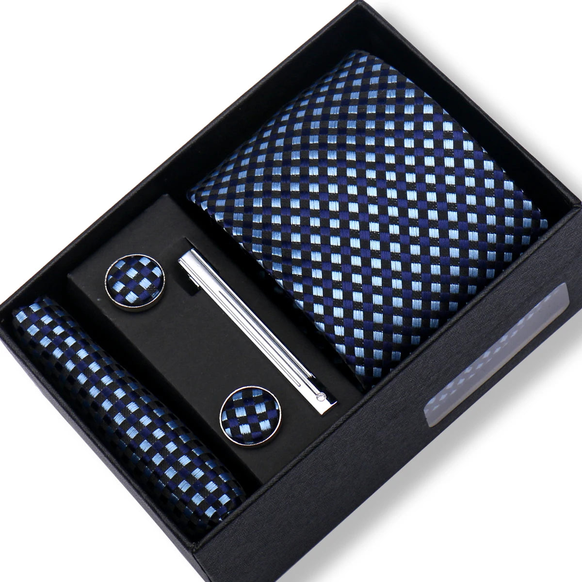 100% Silk Ties Gift Box Set – Designer Jacquard Necktie, Hanky, Cufflink, and Tie Clip for Men B12