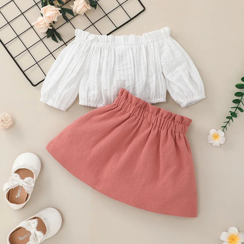 Newborn Baby Clothes Set 0-18 Months Off Shoulder shirt and skirt Summer Outfit Toddler Infant Clothing Suit For Kids Girl