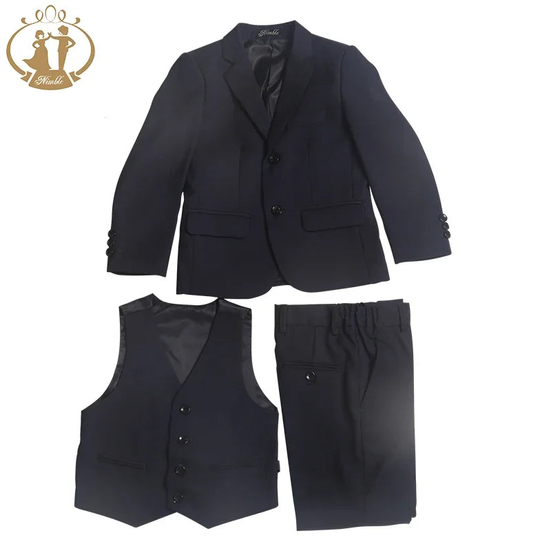 Boys 3-Piece Formal Suit for Weddings & Parties | Spring Autumn Host Costume | Blue Blazer, Vest & Pants Set | Sizes 7-13Y Navy blue