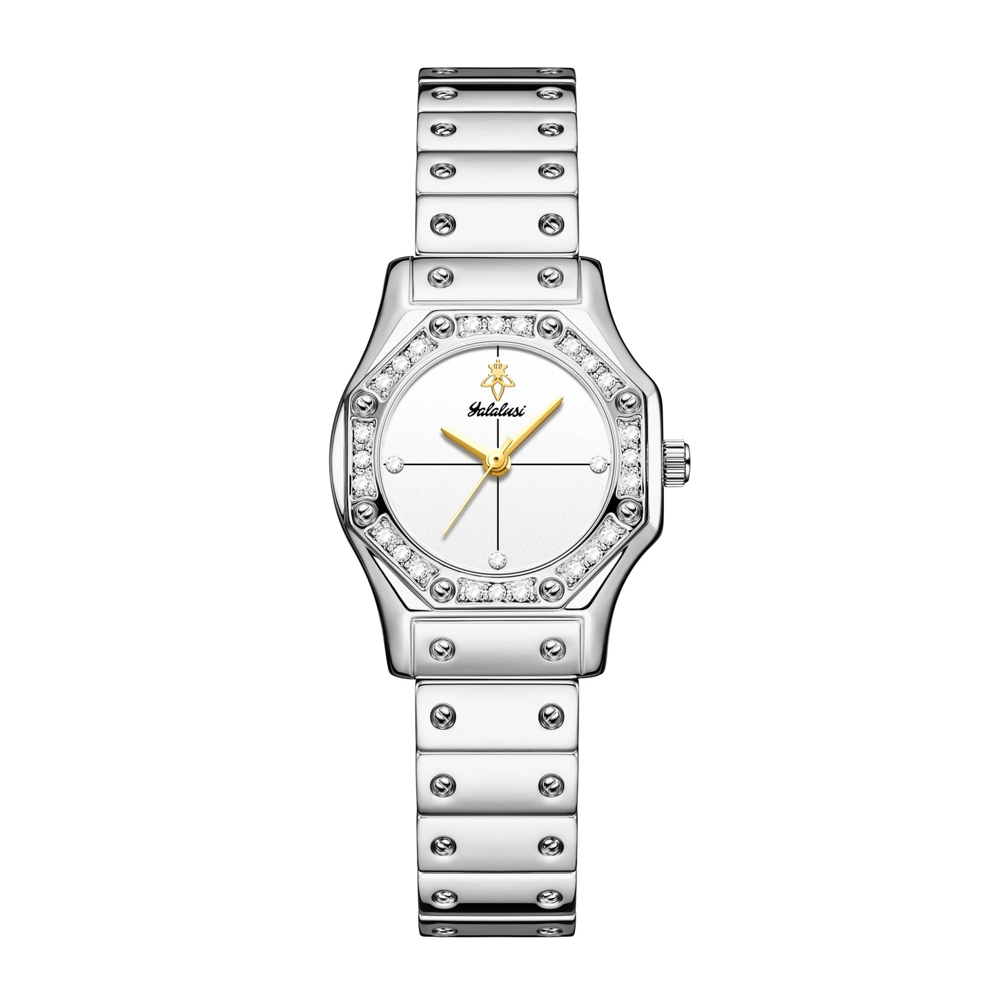 Yalalusi Classic Women's Luxury Watch – Gold with Crystal Diamonds, Real Gold Plating, & Gift Box – Perfect for Her silver silver