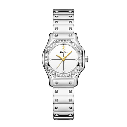 Yalalusi Classic Women's Luxury Watch – Gold with Crystal Diamonds, Real Gold Plating, & Gift Box – Perfect for Her silver silver