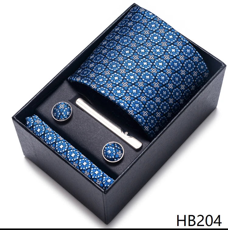 Mix Colors Wedding Gift Tie & Pocket Squares Set – 2023 New Style Necktie Box with Blue Paisley Design HB204