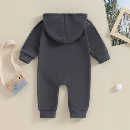 2023-10-04 Lioraitiin 0-18M Newborn Baby Boy Infant Romper Boho Long Sleeve Hooded Jumpsuit Outfits Solid Color Warm Sweatshirts