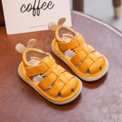 Summer Baby Girls Boys Sandals Infant Toddler Shoes Genuine Leather Soft Bottom Kids Children Beach Sandals Size 14-23 Yellow