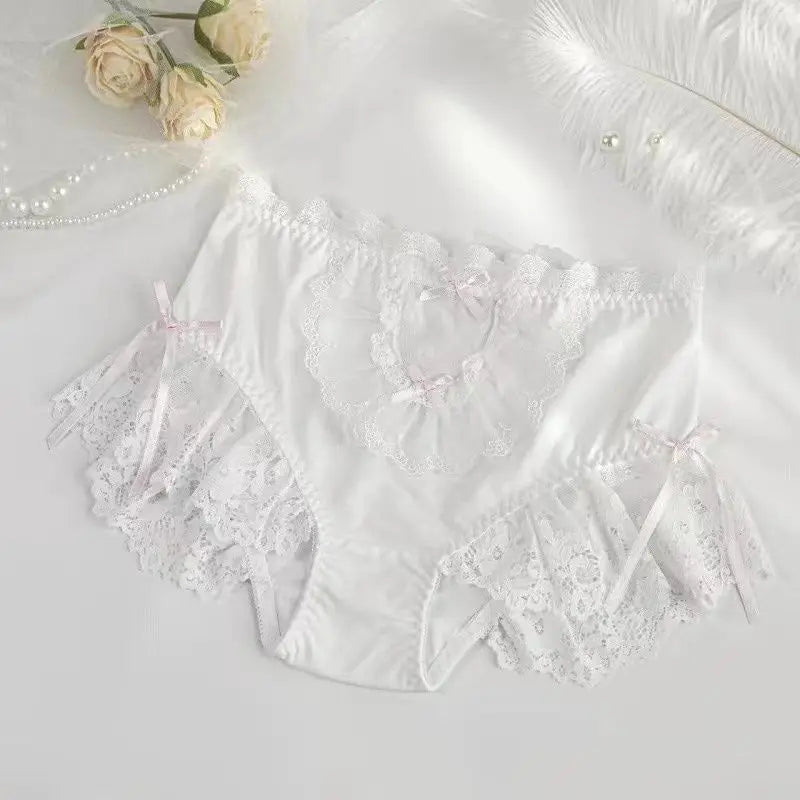 Oversized 95kg French Princess Lolita Triangle Panties Lace Bow Hollow Fairy Briefs High Waist Sweet Sexy Girls Underwear New