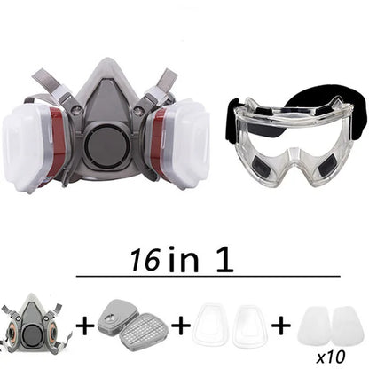 7-in-1/16-in-1 Dust & Gas Respirator Mask | Half-Face for Painting & Chemical Protection Option-16in1